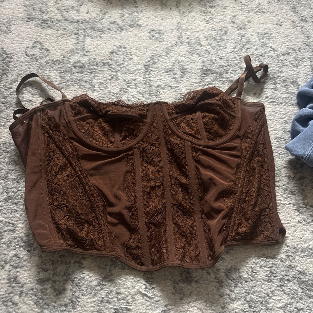 Brown Lace Bustier Corset Top - Women
